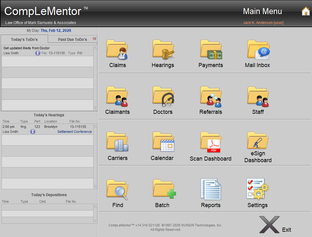 Complementor main menu